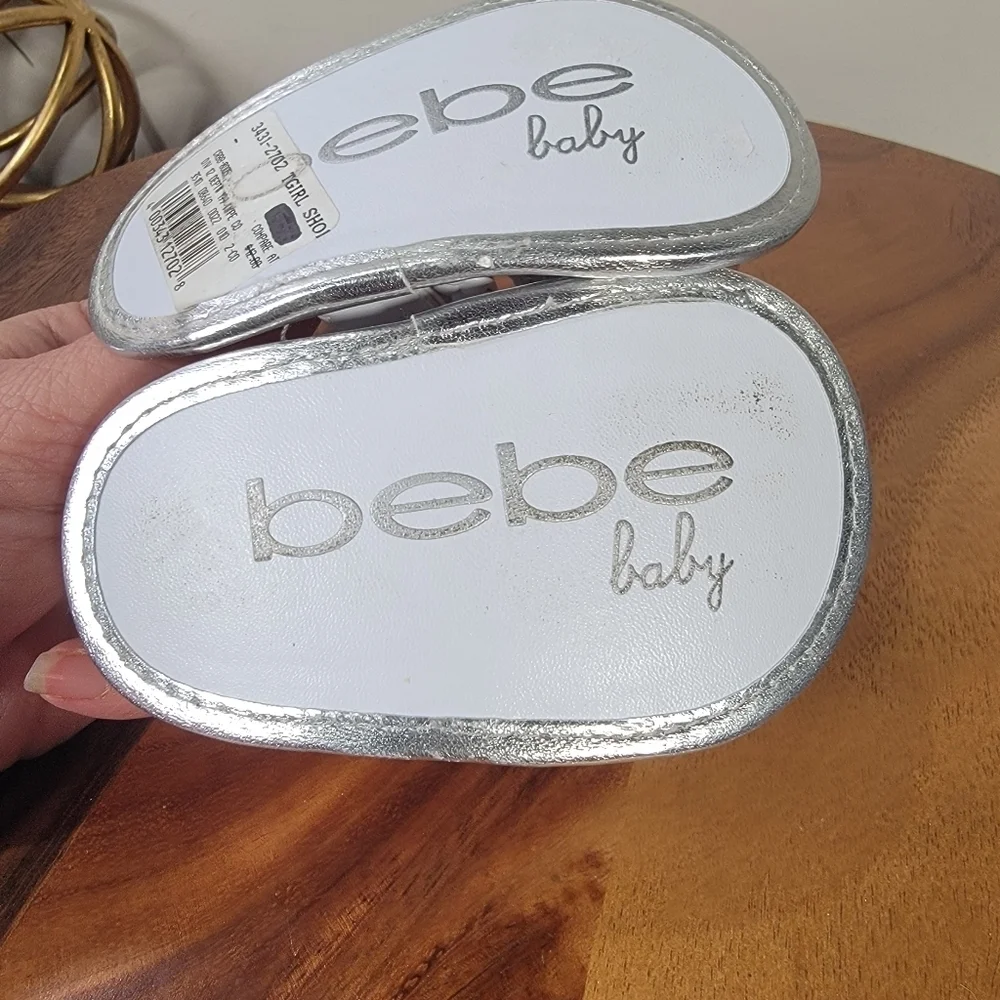 Bebe Silver and White Sandals Toddler Size 2 Braided With Ankle Strap